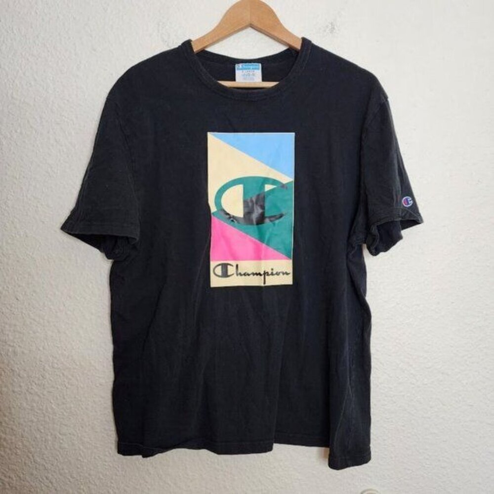 Champion Mural Chest Logo Short Sleeve T-Shirt Men's Size XL Black